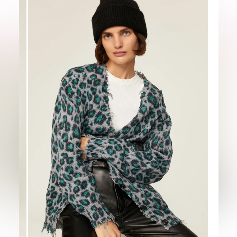 R13 Blue and Black Leopard Print Cardigan